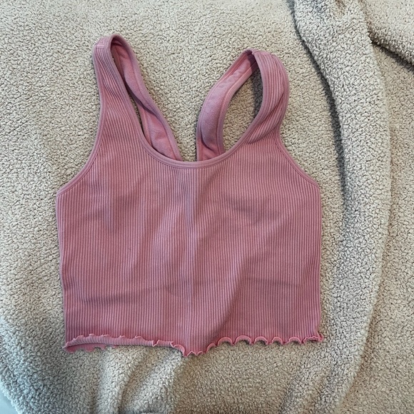Pink Ribbed Crop Workout Top - Picture 1 of 1